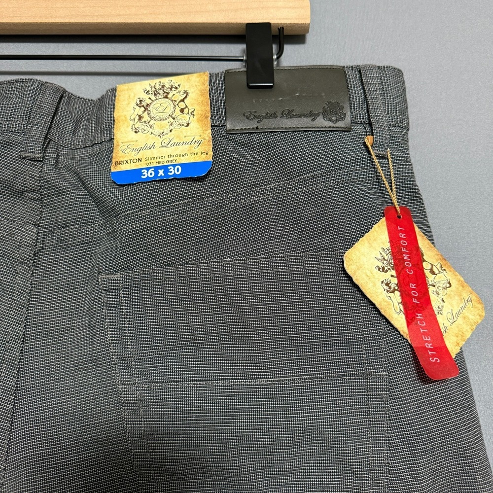 English Laundry Brixton Pants Men 36x30 Gray Textured Micro Check Dark Academia - Picture 13 of 16